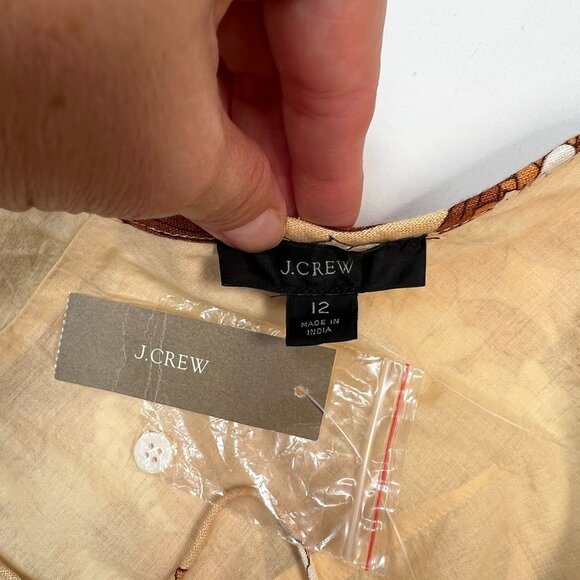 J Crew Zinnia Floral V-Back Linen Mini Dress Camel Brown size 12 NWT - Picture 6 of 15